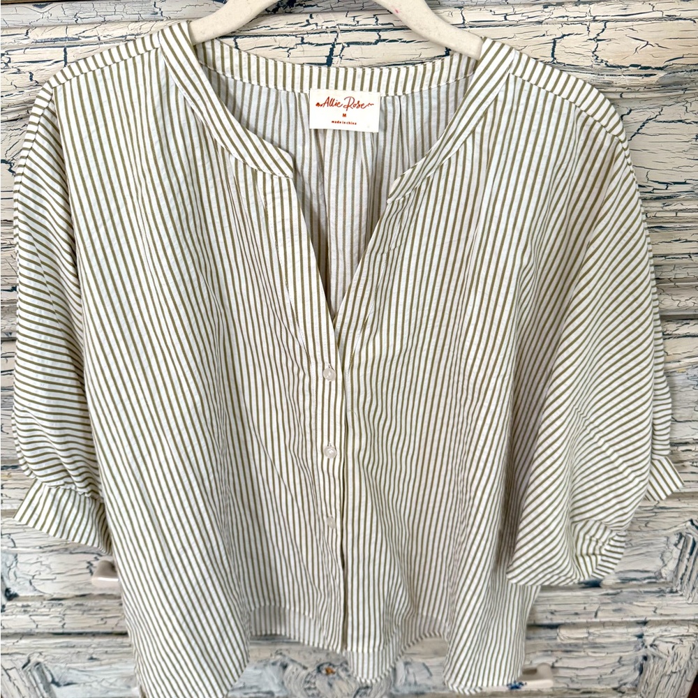 Sage green and white Pinstripe Seersucker Top